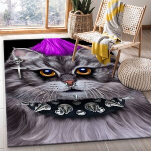 Punk Rock Cat With Mohawk Area Rug For Christmas Bedroom Home US Decor