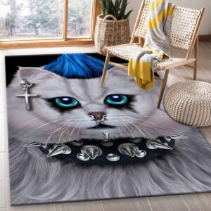 Punk Rock Cat With Mohawk Area Rug For Christmas Kitchen Rug Christmas Gift US Decor
