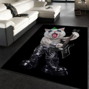 Punk Rock Guitarist Cat Area Rug Bedroom Family Gift US Decor