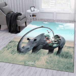 Rhino Rug Living Room Rug Family Gift US Decor