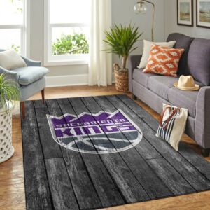 Sacramento Kings Nba Team Logo Grey Wooden Style Nice Gift Home Decor Rectangle Area Rug