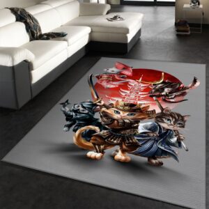 Samurai Cat In Edo Japan Area Rug Living room and bedroom Rug US Gift Decor