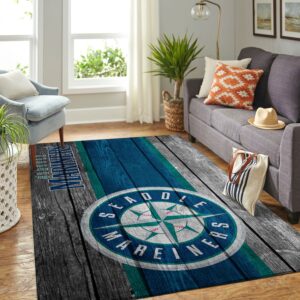 Seattle Mariners Mlb Team Logo Wooden Style Style Nice Gift Home Decor Rectangle Area Rug