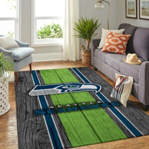 Seattle Seahawks Nfl Team Logo Wooden Style Style Nice Gift Home Decor Rectangle Area Rug