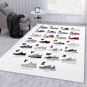 Sneakers Alphabet White Area Rug For Christmas Bedroom Rug Home US Decor