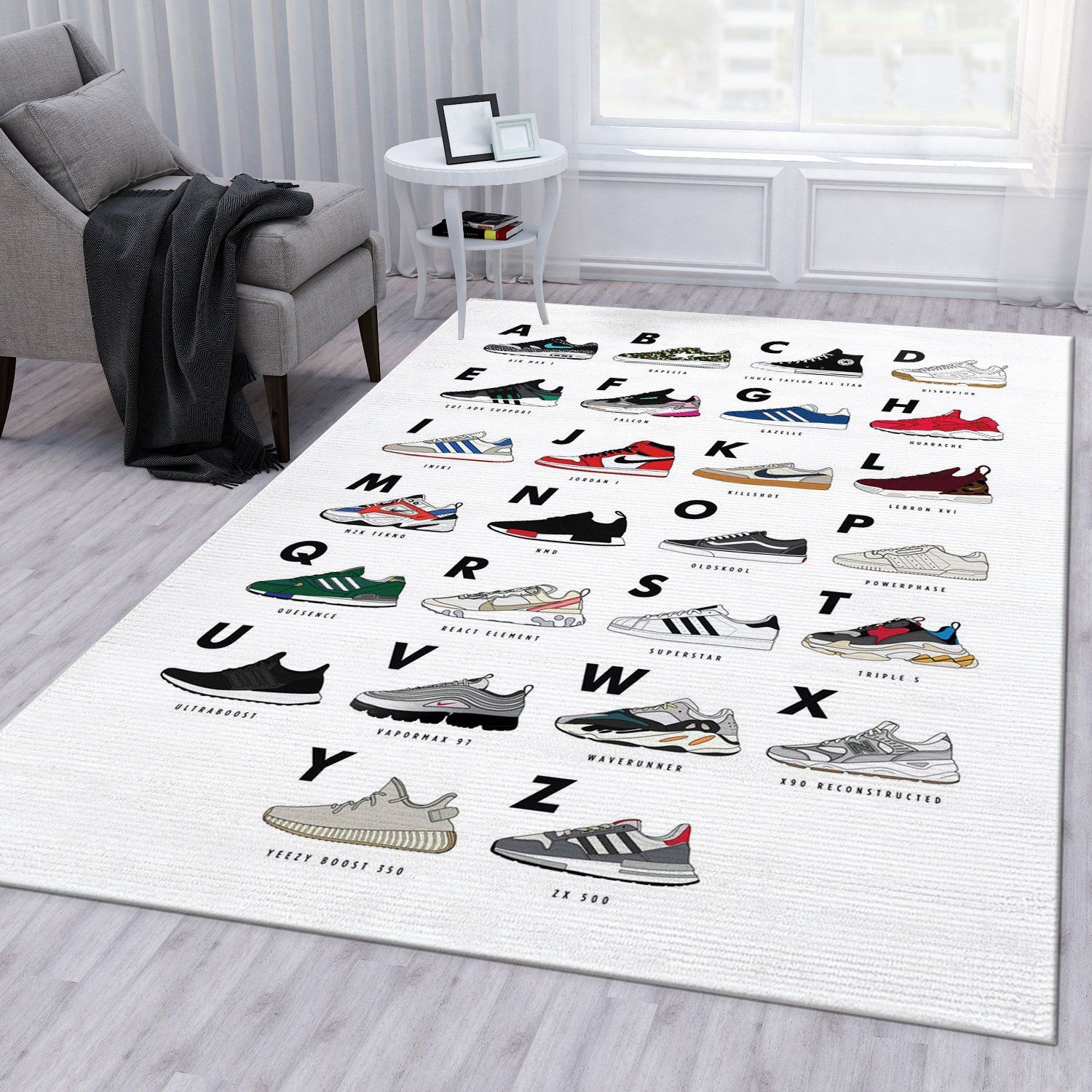 Sneakers Alphabet White Area Rug For Christmas Bedroom Rug Home US Decor