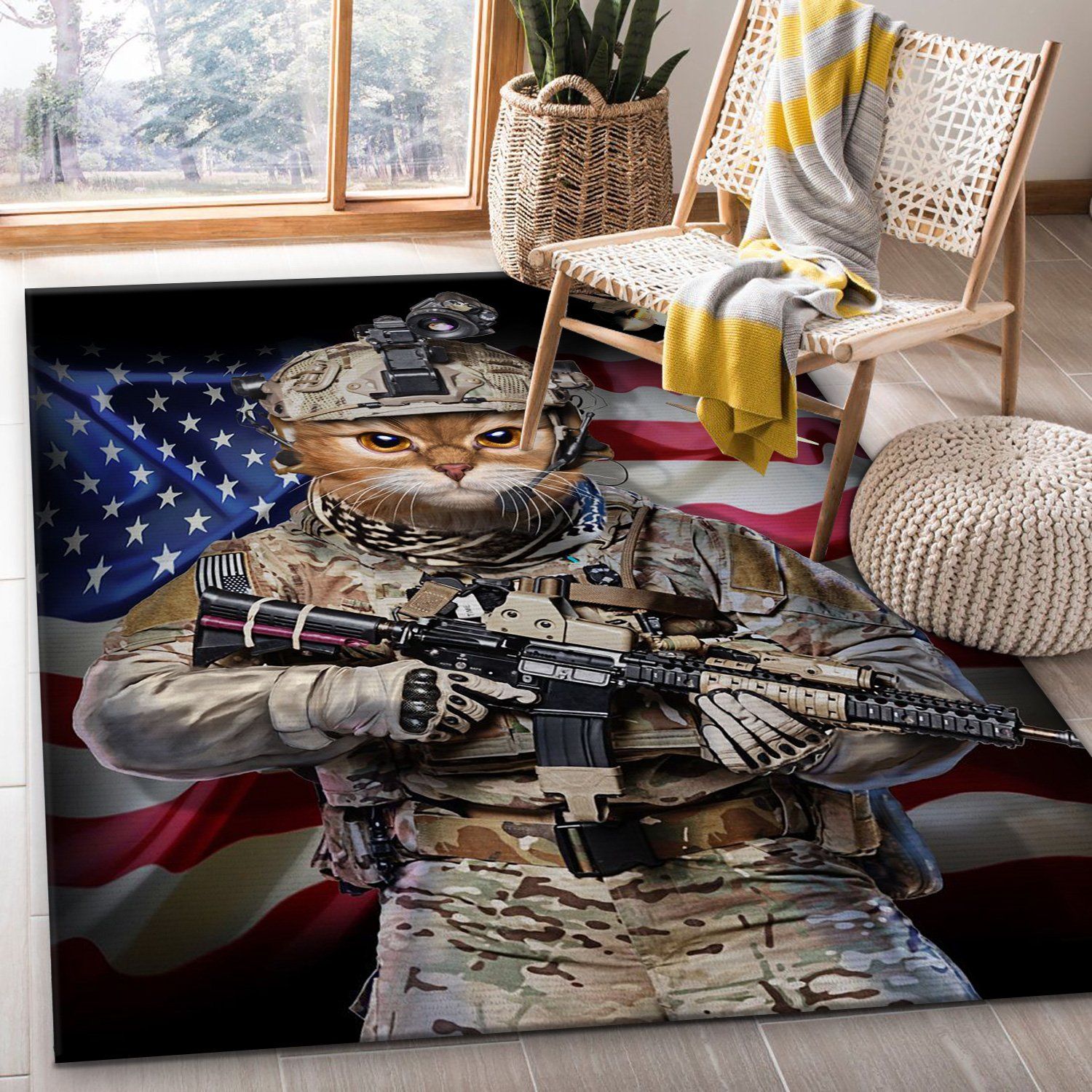 Tabby Cat Elite Soldier Area Rug Living room and bedroom Rug US Gift Decor