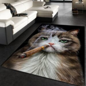 Tabby Cat With Cigar Area Rug For Christmas Living Room Rug Christmas Gift US Decor