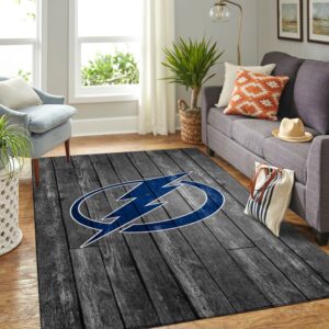 Tampa Bay Lightning Nhl Team Logo Grey Wooden Style Nice Gift Home Decor Rectangle Area Rug