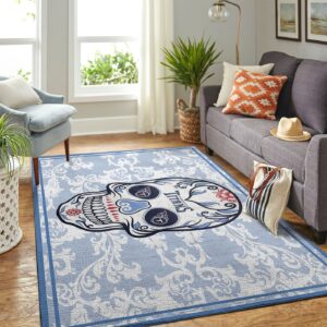 Tennessee Titans Nfl Team Logo Skull Flower Style Nice Gift Home Decor Rectangle Area Rug