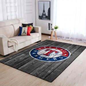 Texas Rangers Mlb Team Logo Grey Wooden Style Style Nice Gift Home Decor Rectangle Area Rug