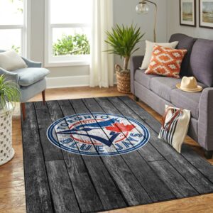 Toronto Blue Jays Mlb Team Logo Grey Wooden Style Style Nice Gift Home Decor Rectangle Area Rug