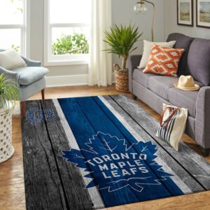 Toronto Maple Leafs Nhl Team Logo Wooden Style Nice Gift Home Decor Rectangle Area Rug