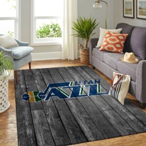 Utah Jazz Nba Team Logo Grey Wooden Style Nice Gift Home Decor Rectangle Area Rug