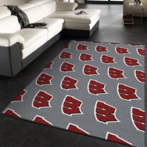 Wisconsin University Repeating Logo Rug NCAA Area Rug Carpet