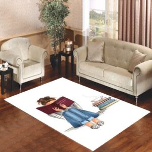 A girl was reading Living room carpet rugs