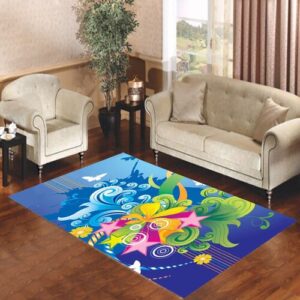 Abstract Flower Blue Living room carpet rugs