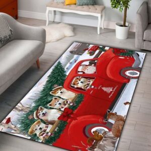 Akita and Red Truck Rectangle Carpet