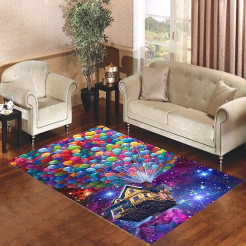 Balloons Flying House in Galaxy Nebula Living room carpet rugs