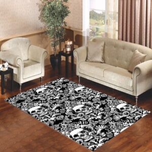 Black Damask Skull Pattern Living room carpet rugs