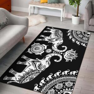 Black Elephant Mandala Area Rug Carpet Carpets
