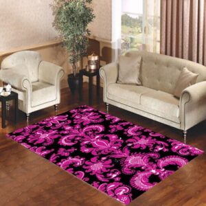 Black Pink Damask Pattern Living room carpet rugs
