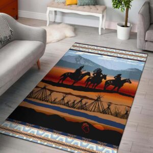 Chief Riding Horses  Native American Area Rug Carpet