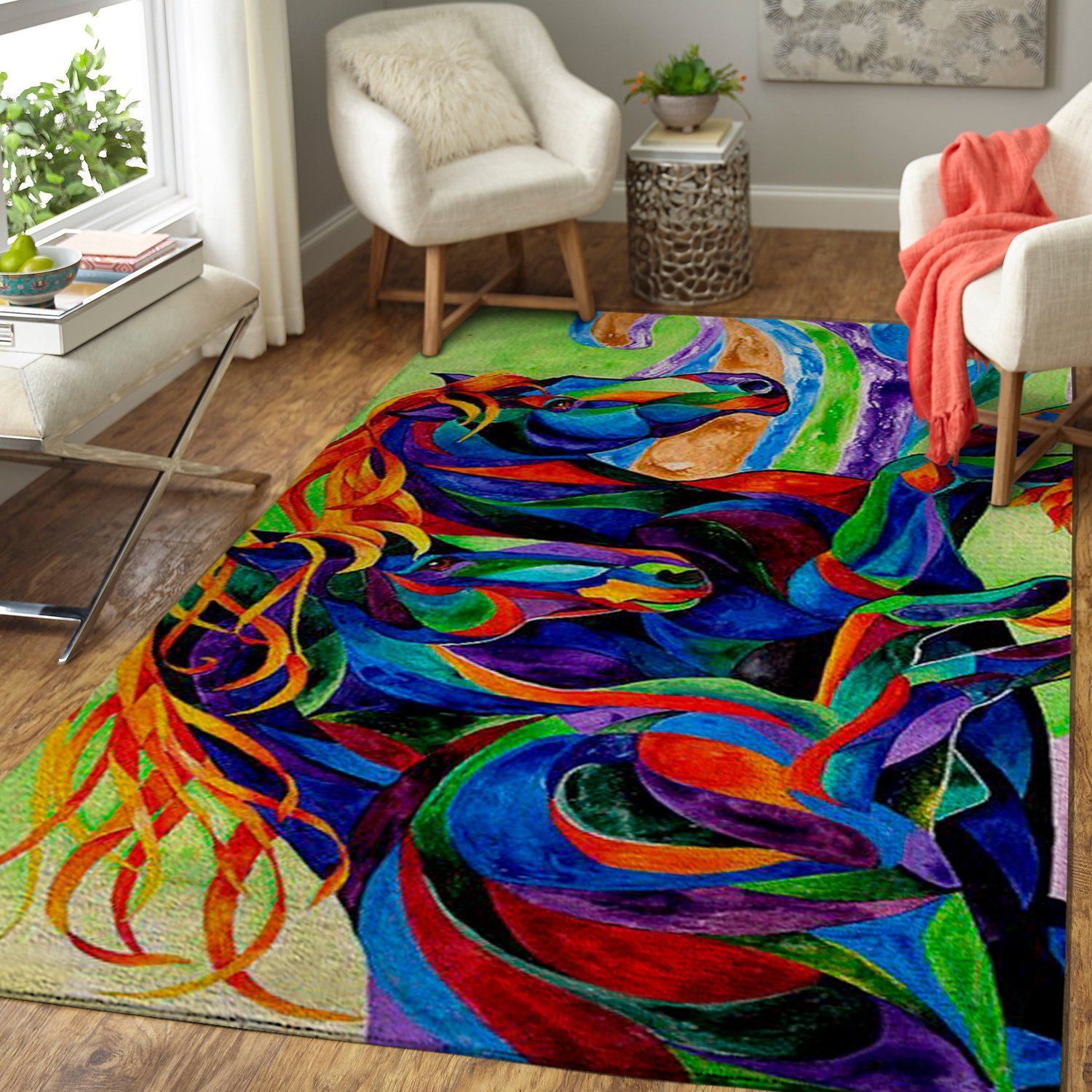 Colorful Horse Area Rug Carpet