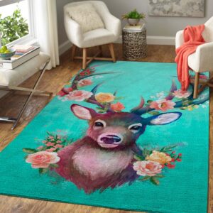 Deer & Flower Area Rug Rug Carpet