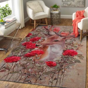 Deer & Flower Area Rug Carpet