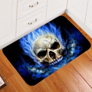 Flame Skull Bathroom Rug Carpet Non-slip Gothic Kitchen Carpet Blue Fire Door Mats Indoor