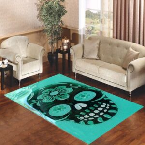 Floral Sugar Skull Turqoise Living room carpet rugs
