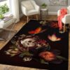 Flower And Skull  Rug Carpet Mat All Over Print