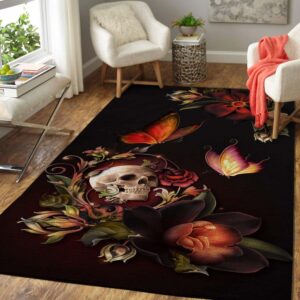 Flower And Skull  Rug Carpet Mat All Over Print