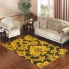 Gothic Black Gold Damask Pattern Living room carpet rugs