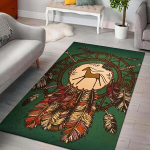 Green Horse Native American Pride Area Rug Carpet