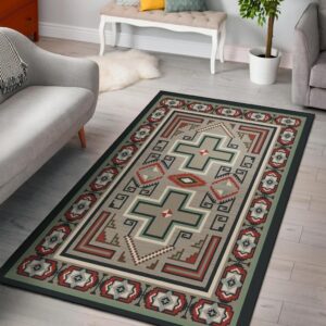 Green Red Cross Geometric Native American Area Rug Carpet