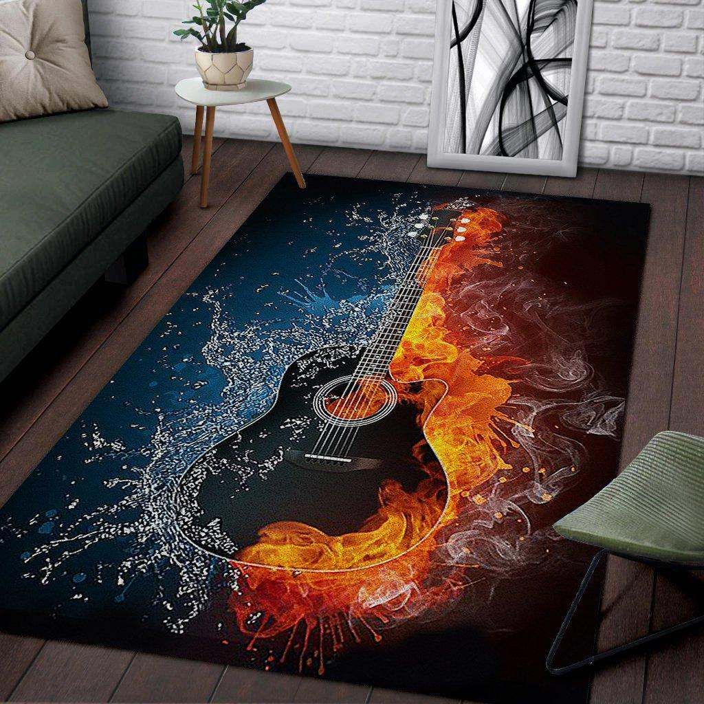Guitar Fire And Water Rug Carpet