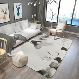 Ink Drawing Flower Flannel Velvet Anti Rug Carpet