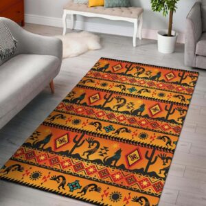 Kokopelli Myth Yellow Native American Area Rug Carpet
