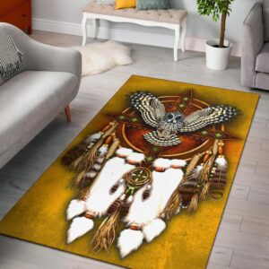 Owl Dreamcatcher Yello Native American Area Rug Carpet