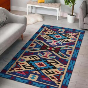 Pink Blue Native Tribes Pattern Native American Area Rug Carpet