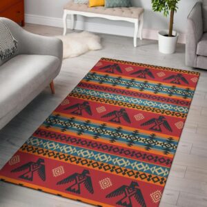 Red Thunderbird Native American Design Area Rug Carpet