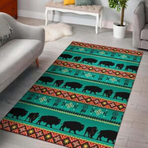 Running Bisons Green Native American Area Rug Carpet