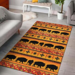 Running Bisons Yellow Native American Area Rug Carpet