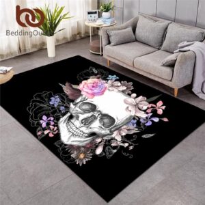 Sugar Skull Carpets Large for Living Room Floral Bedroom Area Rug Carpets