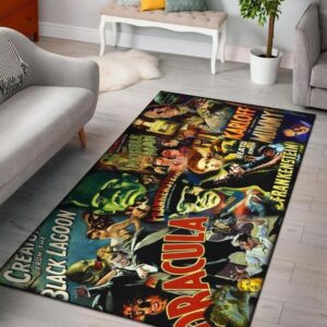 Vintage Movie Monster's Area Rug Carpet Halloween Carpet Dracula Carpet Frankenstein Carpet Creature From The Black Lagoon Mummy Carpet Rug Carpet