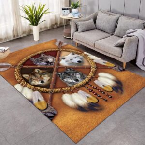 Wolf Dreamcatcher Native American Area Rug Carpet