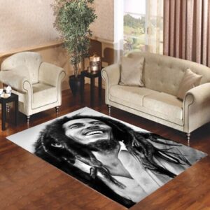 bob marley black and white laughing Living room carpet rugs
