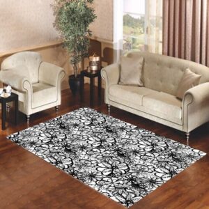 flowers pop art blk wht Living room carpet rugs